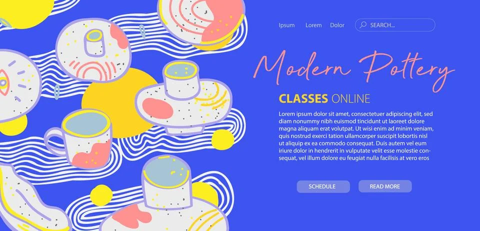 Modern pottery web template. Header of homepage for pottery online school Stock Illustration