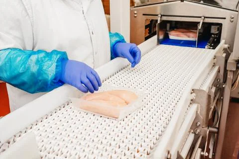 Modern poultry processing plant.Factory for the production of food from meat Foto stock