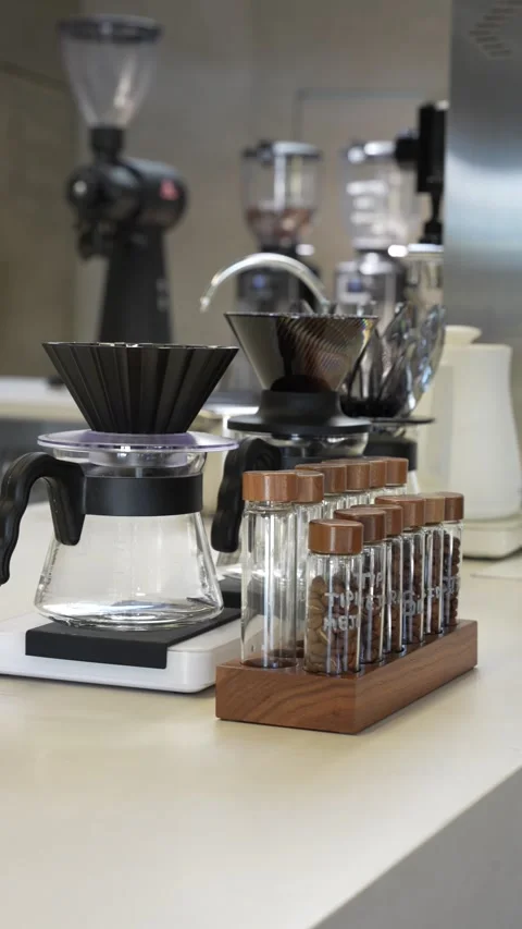 Modern Pour Over Coffee Station With Coffee Beans Stock Footage 341777308