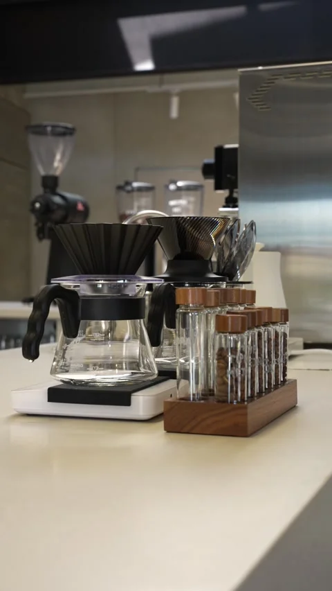 Modern Pour Over Coffee Station With Coffee Beans Stock Footage 341777320