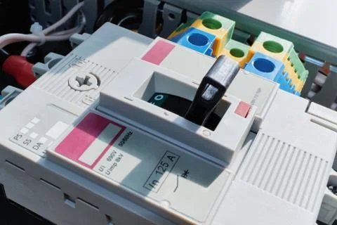 Modern power automatic switch, adjustable in the electrical Cabinet. Stock Photos