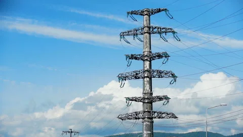 Modern Power Lines Stock Footage 89151606