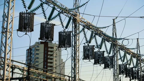 Modern Power Lines Stock Footage 89152508