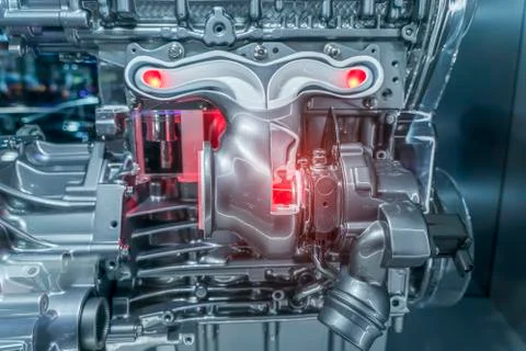 Modern powerful car engine section Stock Photos