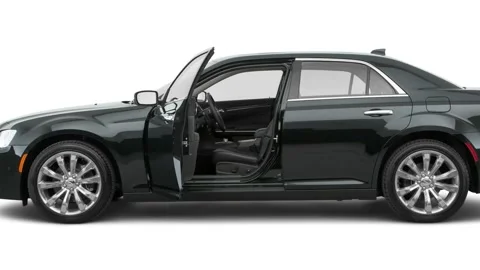 Modern powerful car in white studio side view Gloss Black 2017 Chrysler 300 C Stock Footage 159935214