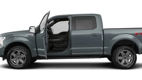 Modern powerful car in white studio side view Abyss Gray 2019 Ford F-150 XLT Stock Footage 160044889