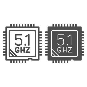 Modern powerful processor line and solid icon. Computer microchip, CPU overlock Ilustración de archivo