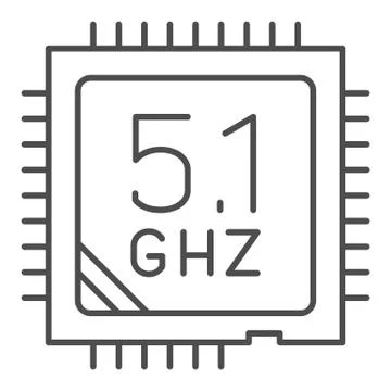 Modern powerful processor thin line icon. Computer microchip, CPU overlock イラスト素材