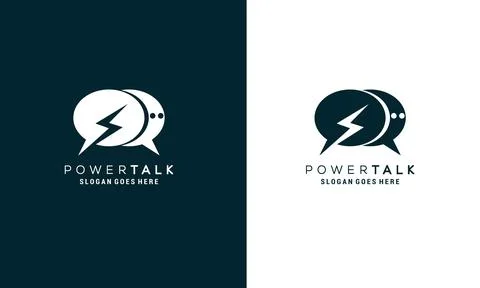 Modern PowerTalk Logo. Dynamic Speech Bubble and Lightning Branding. Stock Illustration