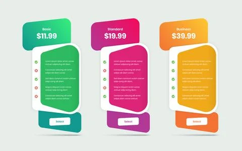 Modern pricing comparison layout design for businesses and startup agencies Stock Illustration