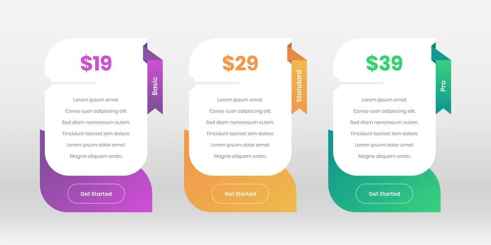 Modern pricing comparison list layout for web interface Stock Illustration