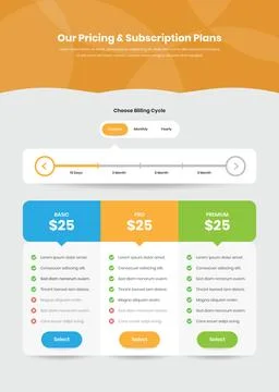 Modern pricing list and subscription plans web template design with custom .. 스톡 일러스트