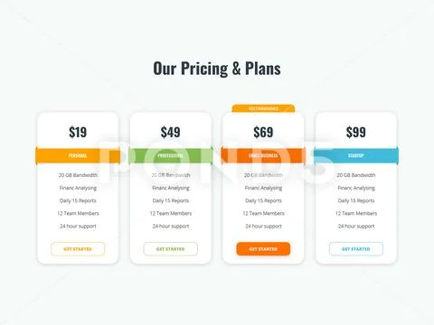 Modern pricing table for web PSD 템플릿