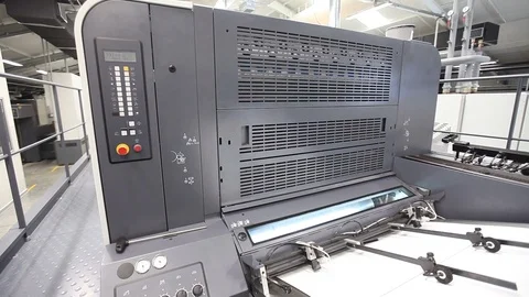 Modern print machine in working process Stockbeeldmateriaal 94325480