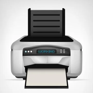 Modern printer with blank paper down vector object illustration Illustrazione stock