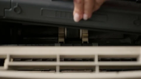 Modern printer cassette removing close-up 4K 2160p 30fps UltraHD footage - Fe Stock Footage 76636011