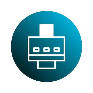 Modern printer icon in a blue circle, symbolizing document output and offic.. Stock Illustration