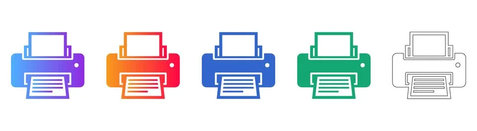 Modern Printer Icon Set in Gradient Colors Illustrazione stock