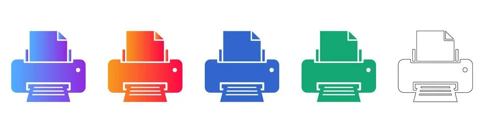 Modern Printer Icon Set for Office Documentation Stock Illustration