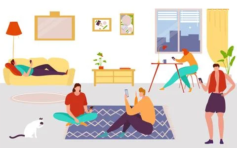 Modern problem social relationship, people character use digital device Illustrazione stock