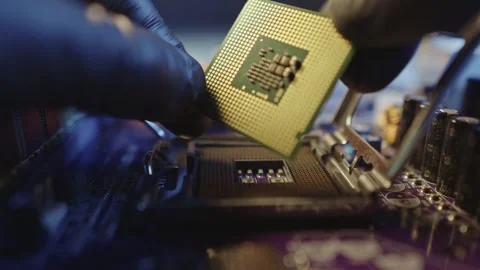 Modern processor CPU on the motherboard of the computer.  Stock Footage 284201408
