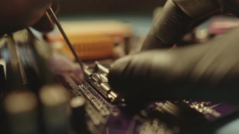 Modern processor CPU on the motherboard of the computer.  Stock Footage 284201729