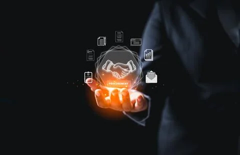Modern procurement, smart digital interface featuring handshake icon symbol.. Stock Photos