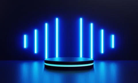 Modern product showcase sci-fi podium with blue glowing light neon backgrou.. Stock Illustration