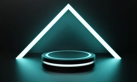 Modern product showcase sci-fi podium with blue green glowing light neon ba.. Stock Illustration