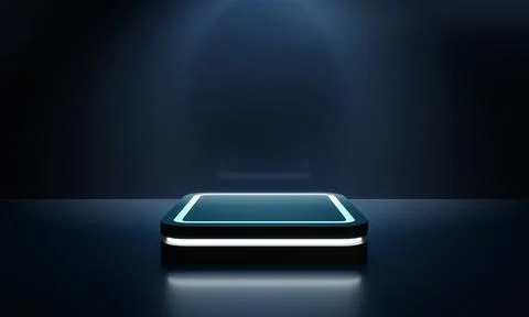 Modern product showcase sci-fi podium with blue green glowing light neon ba.. Stock Illustration