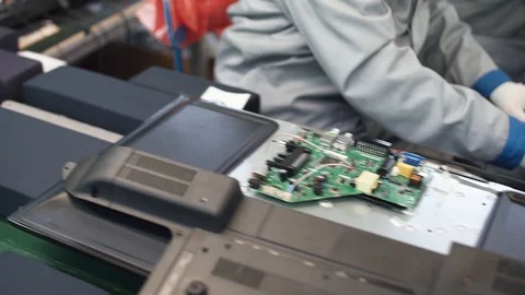 Modern production of TVs, view of the assembly line, the process of assembling Stock Footage 108029307