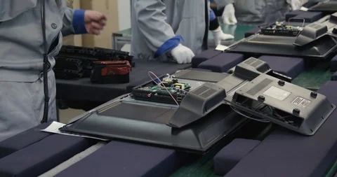 Modern production of TVs, view of the assembly line, the process of assembling  Stock Footage 108713669