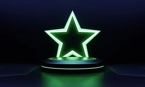 Modern products showcase sci-fi podium with green glowing light neon star s.. Stock-Illustration