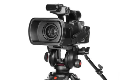 Modern professional video camera isolated on white Stock Photos