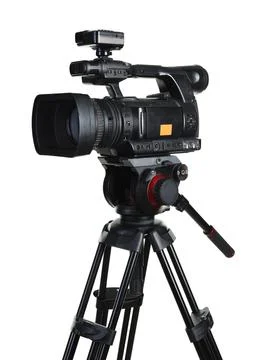 Modern professional video camera isolated on white Stock Photos
