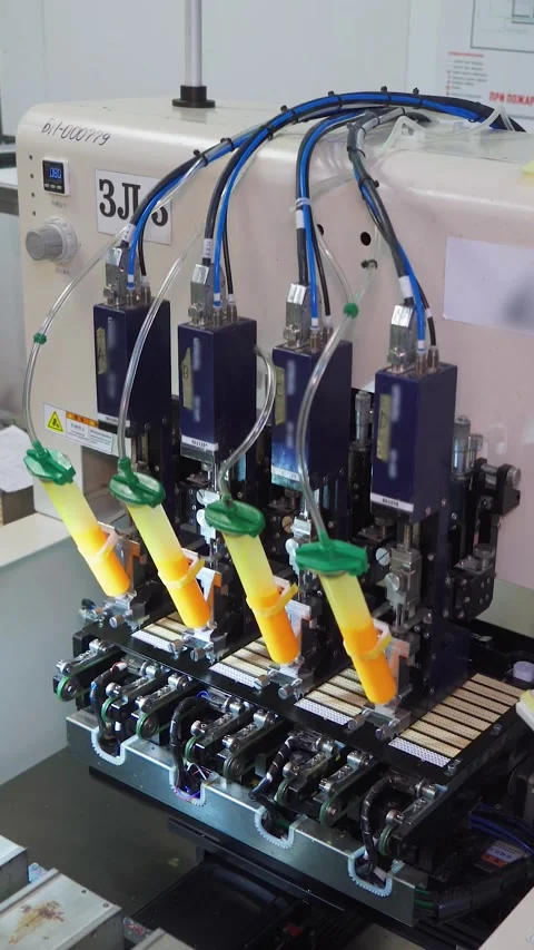 Modern programmable machine applies phosphor to diode panels in factory for the Video stock 311248088
