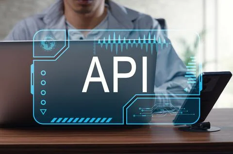 Modern Programming Interface Concept with API Visual Overlay Foto stock