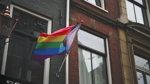 Modern, progress LGBTQ pride flag during pride month, including black stripe for Stock Footage 196652213