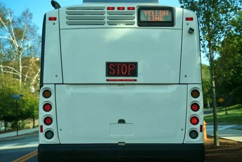 Modern public bus with rear camera, and bright LED lighting for driving condi Stock Photos