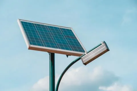 Modern Public Light Post Powered By Solar Energy Stock Photos