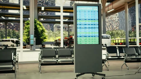 Modern public transportation station with empty waiting hall Stock Footage 334720794