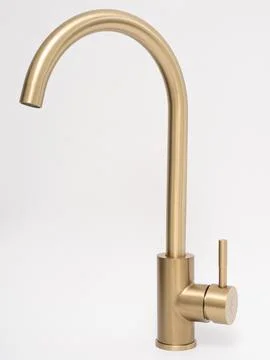 Modern pull-down kitchen faucet on white background Fotos Stock