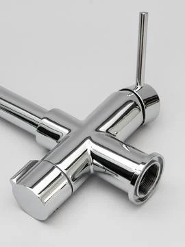 Modern pull-down kitchen faucet on white background Fotos Stock