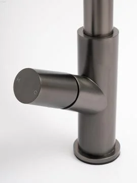 Modern pull-down kitchen faucet on white background Fotos Stock