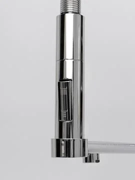 Modern pull-down kitchen faucet on white background Stock Photos