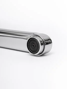 Modern pull-down kitchen faucet on white background Foto stock
