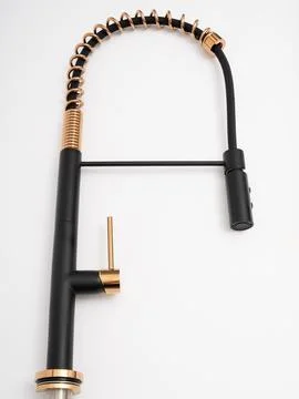 Modern pull-down kitchen faucet on white background 스톡 사진