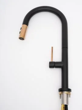 Modern pull-down kitchen faucet on white background Fotos Stock