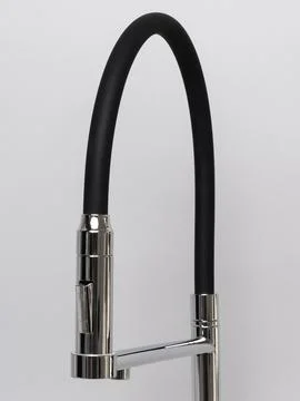 Modern pull-down kitchen faucet on white background Stock Photos