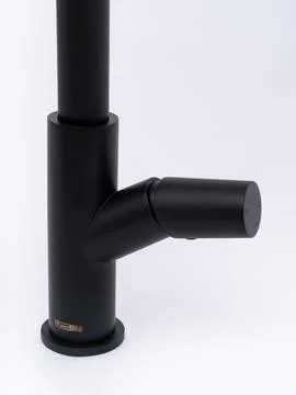 Modern pull-down kitchen faucet on white background Foto stock